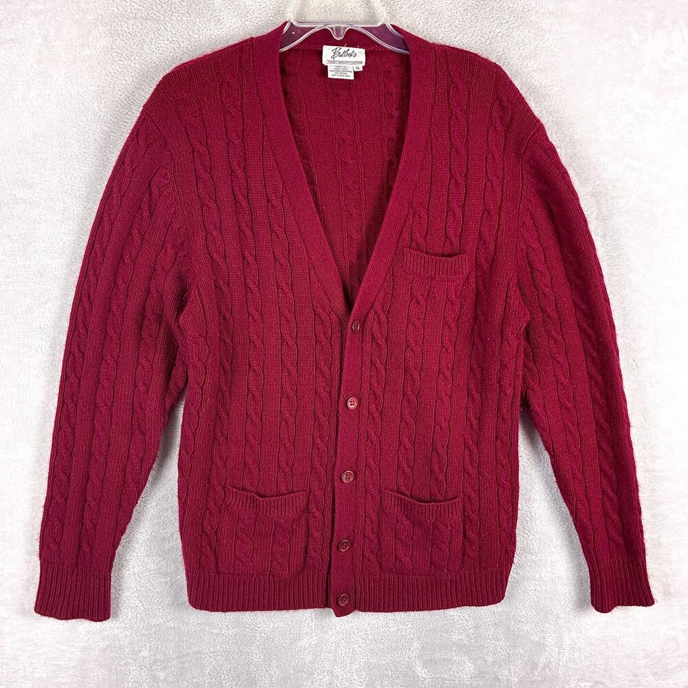 Vintage Bullocks Sweater Mens XL Red 100% Cashmere Cable Knit Preppy Grandpa 80s